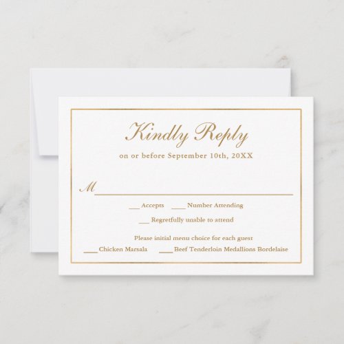 Classic Simple Elegance Gold RSVP with Menu Choice