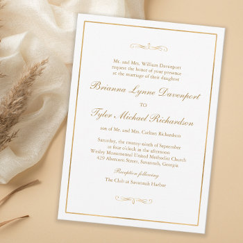 Classic Simple Elegance Gold Text Wedding Invitation by Oasis_Landing at Zazzle