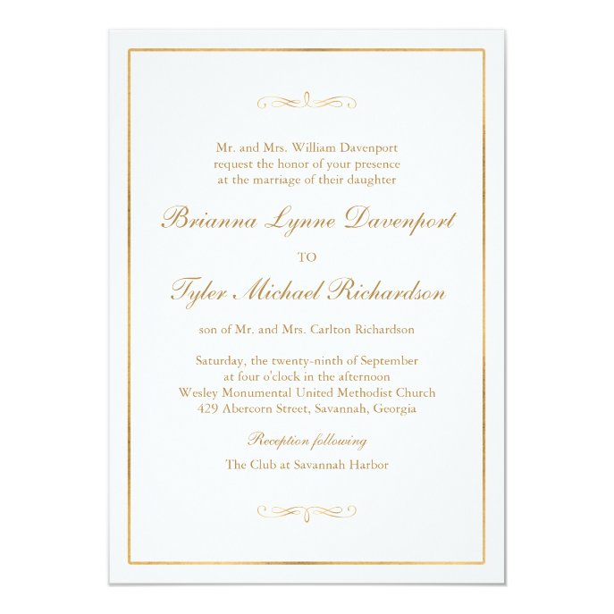 Classic Simple Elegance Gold Text Wedding Invitation