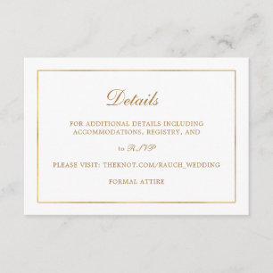 Classic Simple Elegance Gold Wedding Info Details Enclosure Card