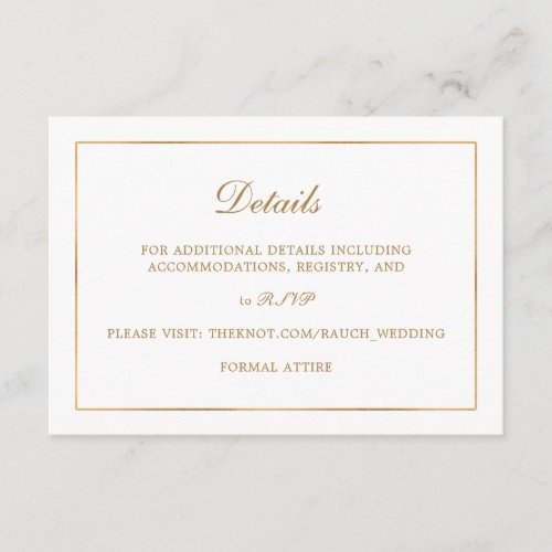 Classic Simple Elegance Gold Wedding Info Details Enclosure Card