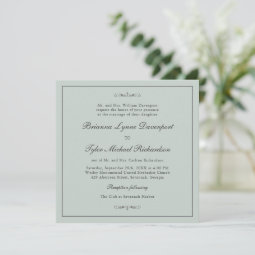 Classic Simple Elegance Sage Green Square Wedding Invitation | Zazzle