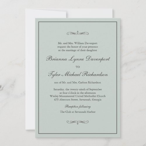 Classic Simple Elegance Sage Green Wedding Invitation