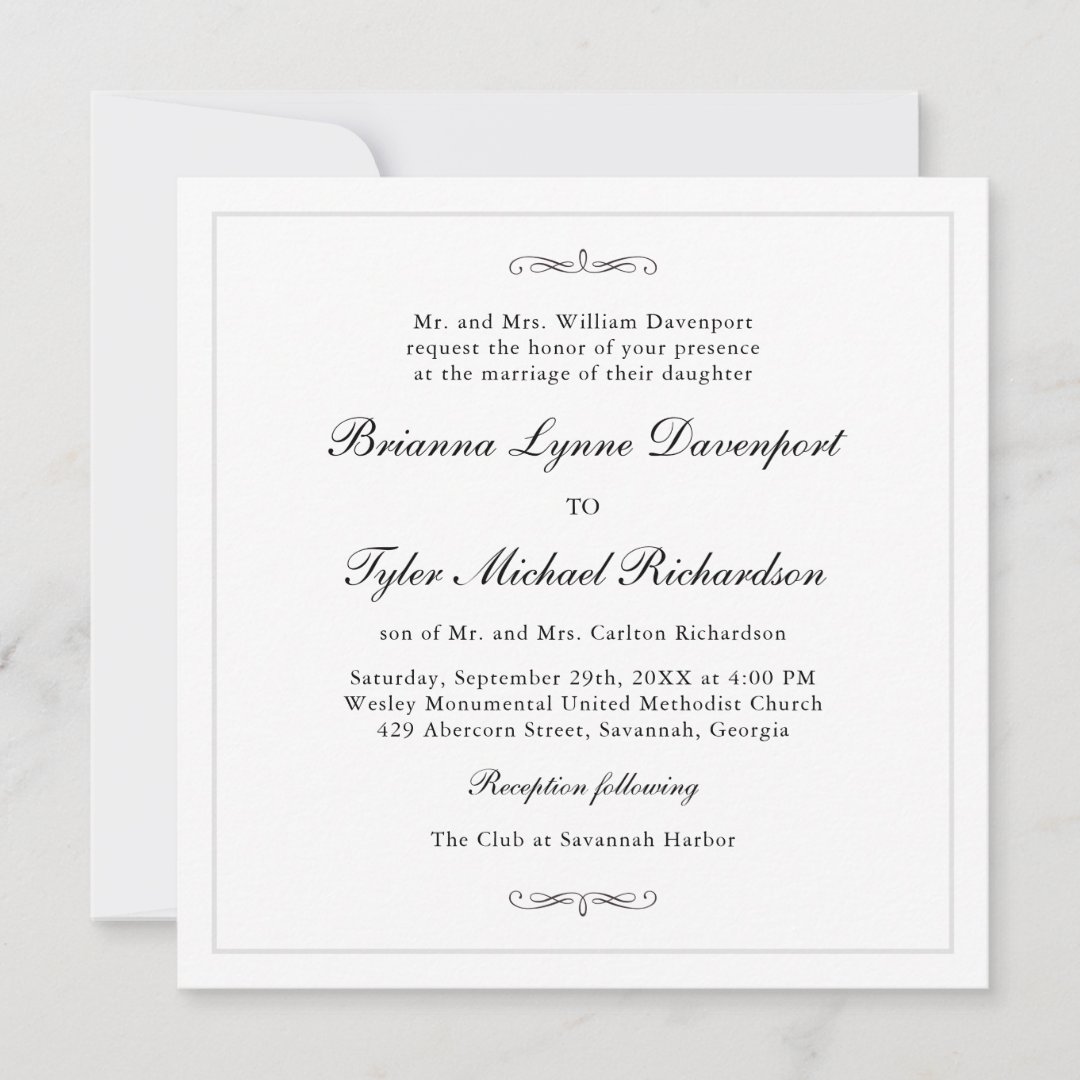 Classic Simple Elegance Square Wedding Invitation | Zazzle