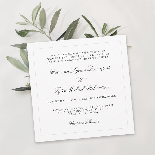 Classic Simple Elegance Square Wedding Invitation