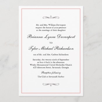Classic Simple Elegance Wedding Blush Border Invitation by Oasis_Landing at Zazzle
