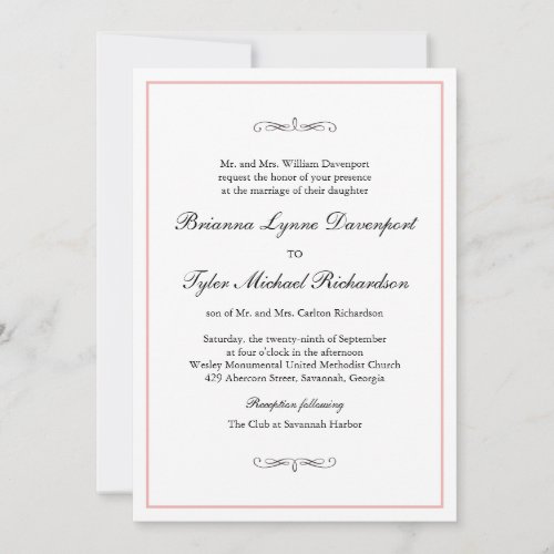 Classic Simple Elegance Wedding Blush Border Invitation