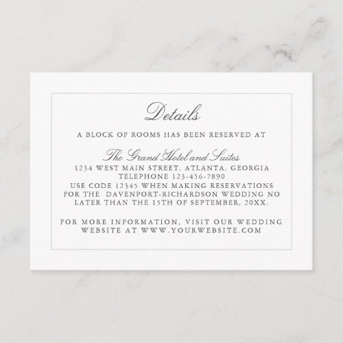 Classic Simple Elegance Wedding Info - Details Enclosure Card