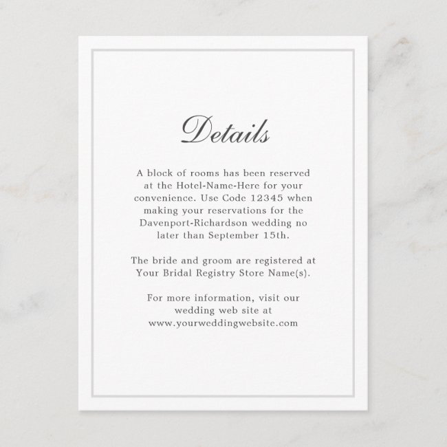 Classic Simple Elegance Wedding Info - Details Enclosure Card