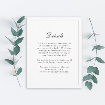 Classic Simple Elegance Wedding Info - Details Enclosure Card by Oasis_Landing at Zazzle