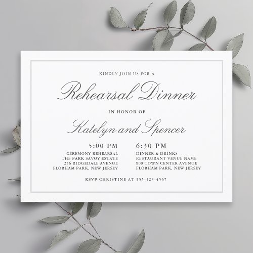 Classic Simple Elegance Wedding Rehearsal Dinner Invitation
