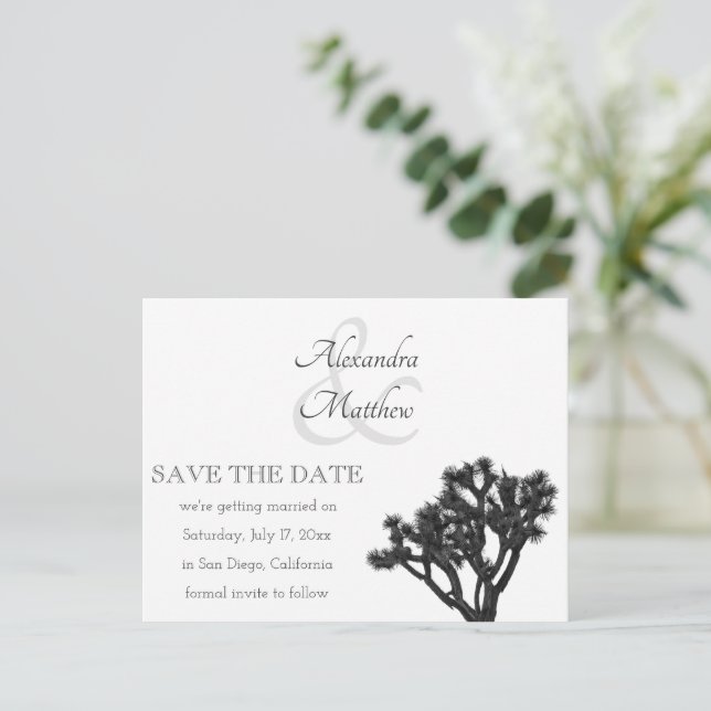 Classic Simple Elegant B&W Joshua tree Silhouette Announcement Postcard (Standing Front)