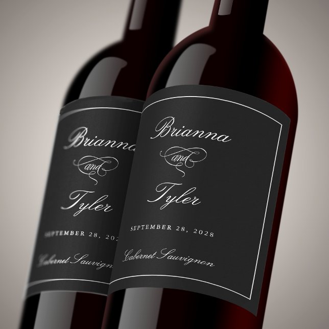 Classic Simple Elegant Black Formal Wedding Wine Label (Creator Uploaded)