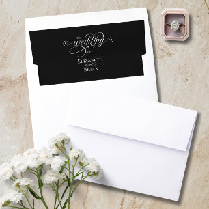 Classic Simple Elegant Black White Script Wedding Envelope Liner