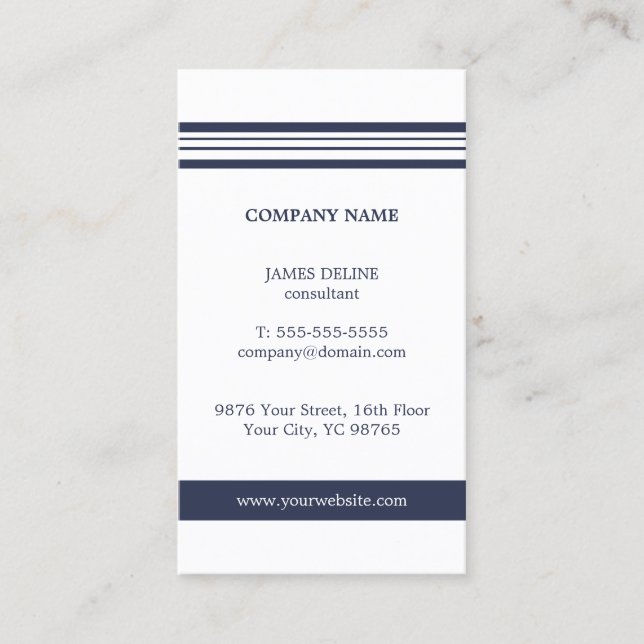 Classic Simple Elegant Blue White Business Card (Front)