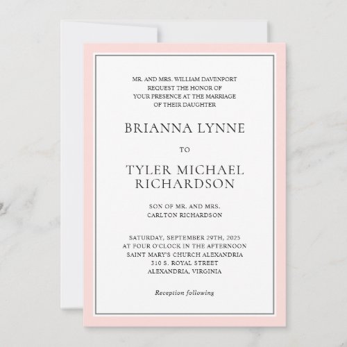 Classic Simple Elegant Blush Pink Edging Wedding Invitation