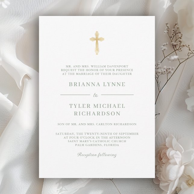 Classic Simple Elegant Christian Cross Wedding Invitation (Available in both printed and instant download digital formats.)