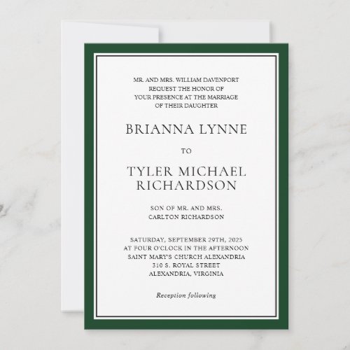Classic Simple Elegant Forest Green Edging Wedding Invitation