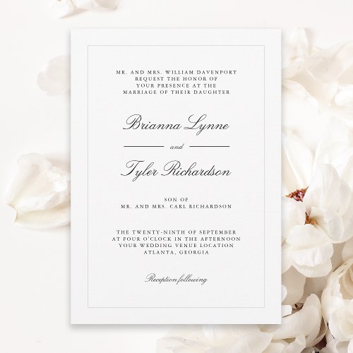 Classic Simple Elegant Formal Wedding Invitation