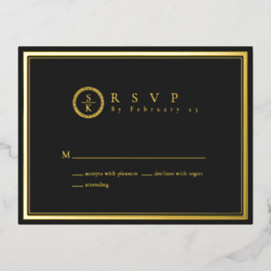 Classic Simple Elegant Gold Black Wedding RSVP Foil Invitation Postcard