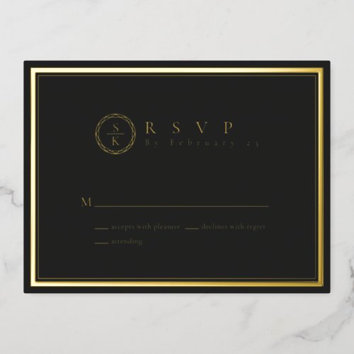 Classic Simple Elegant Gold Black Wedding RSVP Foil Invitation Postcard