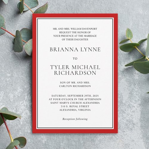 Classic Simple Elegant Red Edging Wedding Invitation