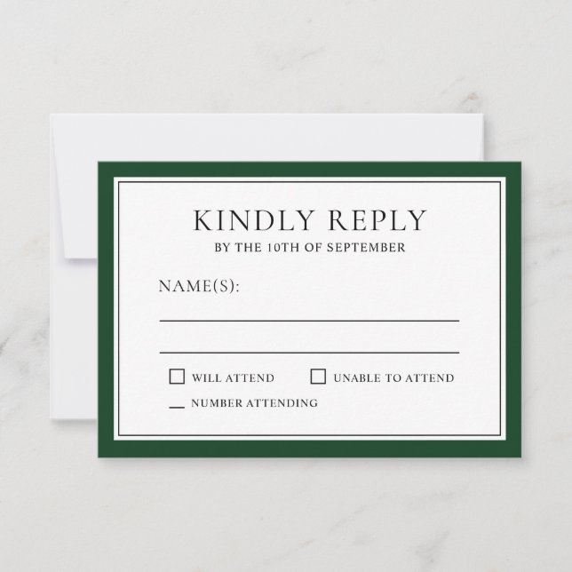 Classic Simple Elegant RSVP Forest Green Edging (Front)