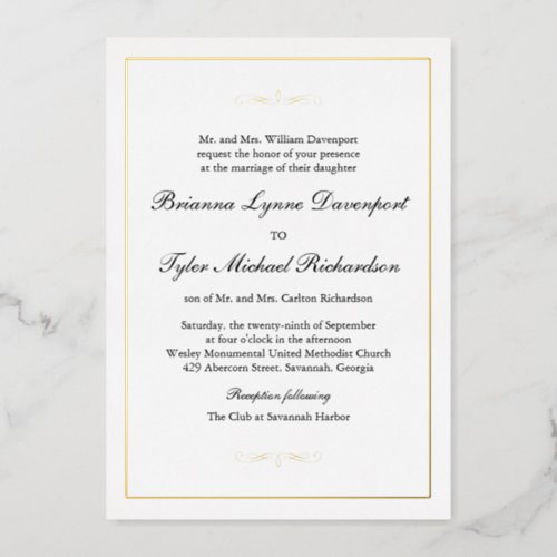 Classic Simple Elegant Wedding Foil Invitation