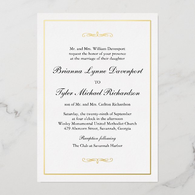 Classic Simple Elegant Wedding Foil Invitation (Front)