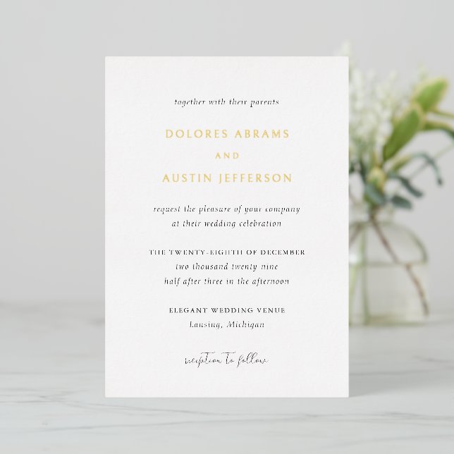 Classic Simple Elegant Wedding Foil Invitation (Standing Front)
