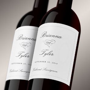 Classic Simple Elegant White Formal Wedding Wine Label