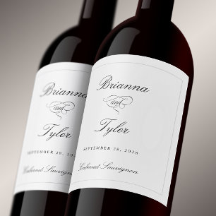 Classic Simple Elegant White Formal Wedding Wine Label