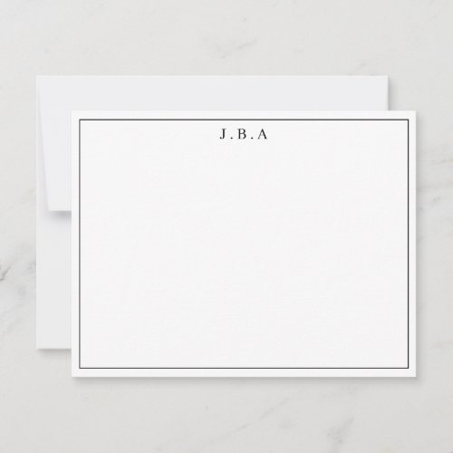 Classic Simple Formal Black 3 Monogram Border Line Note Card