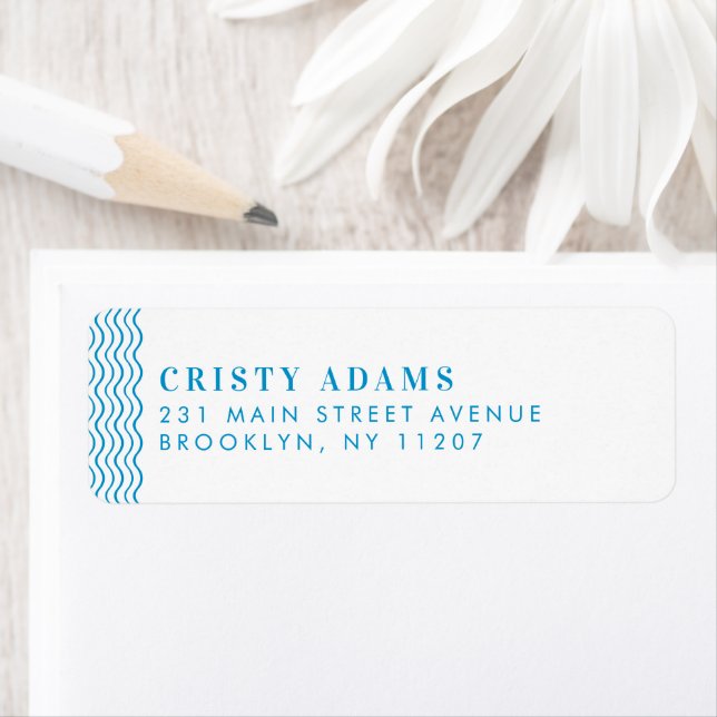 Classic Simple Formal Blue 3 Monogram Wave Border Label (Insitu)