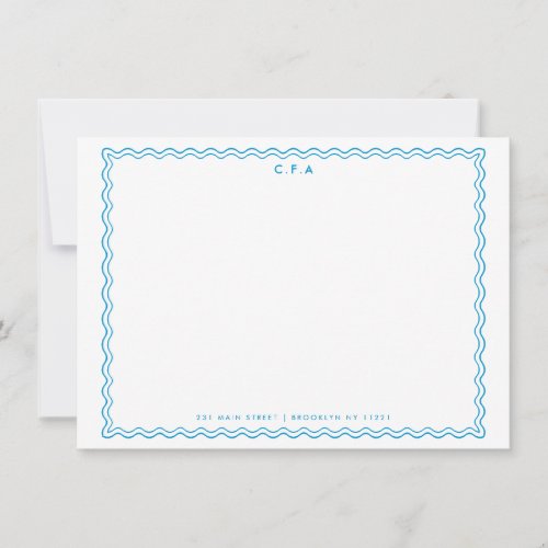 Classic Simple Formal Blue 3 Monogram Wave Border Note Card