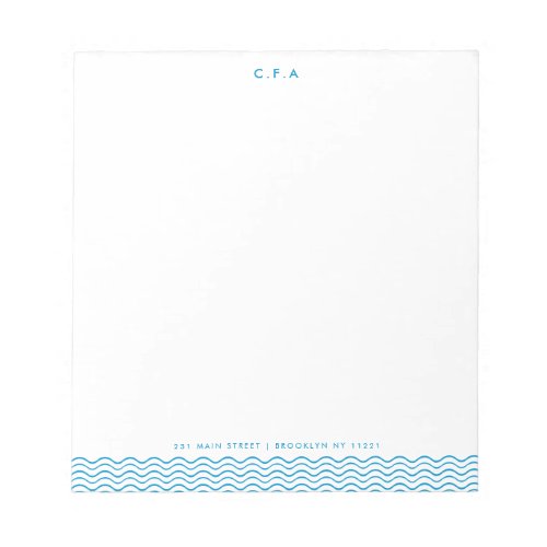 Classic Simple Formal Blue 3 Monogram Wave Border Notepad