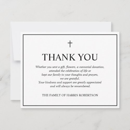 Classic Simple Funeral Flat Thank You Card