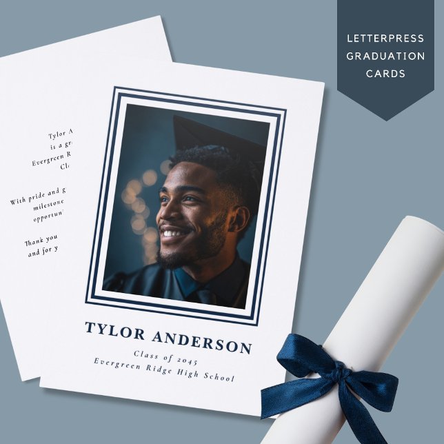 Classic Simple Graduation One Photo Frame Letterpress Photo Cards (Creator Uploaded)