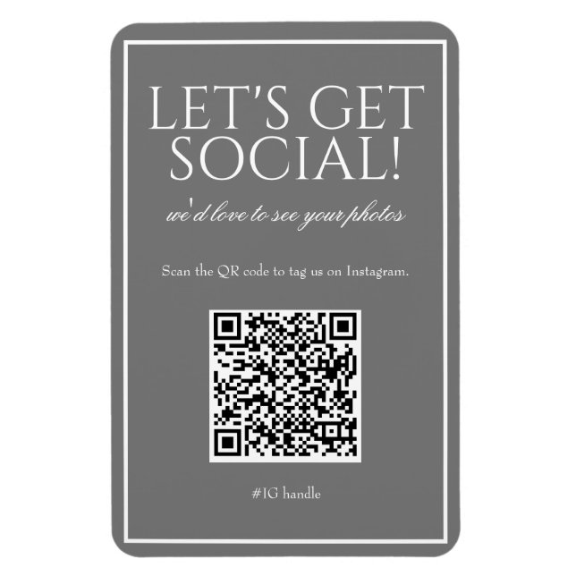 Classic Simple Gray QR Code Social Media Magnet (Vertical)