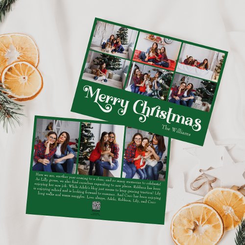 Classic Simple Green Merry Christmas Nine Photo Holiday Card