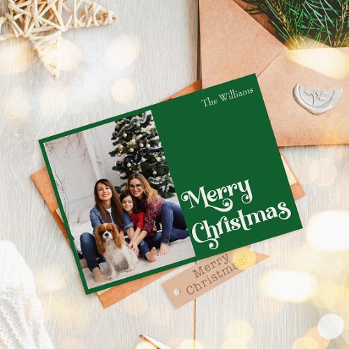 Classic Simple Green Merry Christmas One Photo Holiday Card