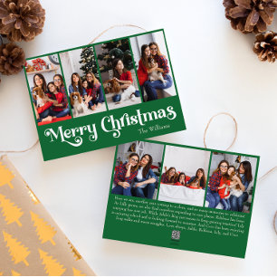 Classic Simple Green Merry Christmas Seven Photo Holiday Card