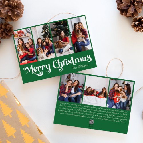 Classic Simple Green Merry Christmas Seven Photo Holiday Card