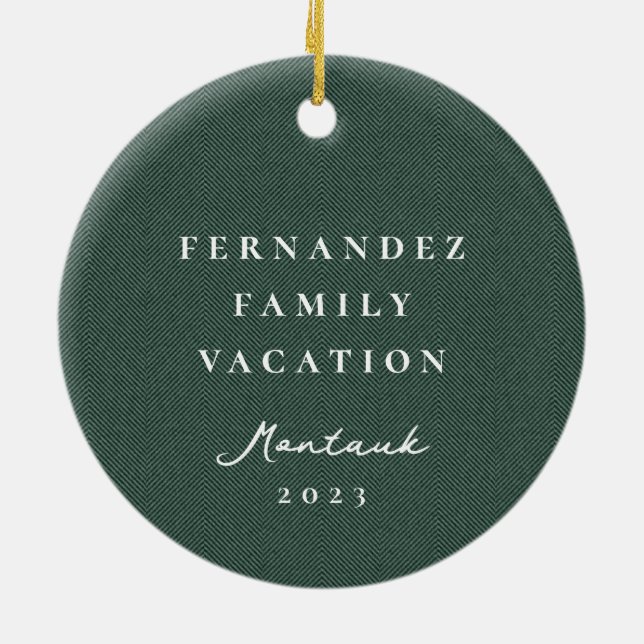 Classic simple green tweed personalized photo ceramic ornament (Back)