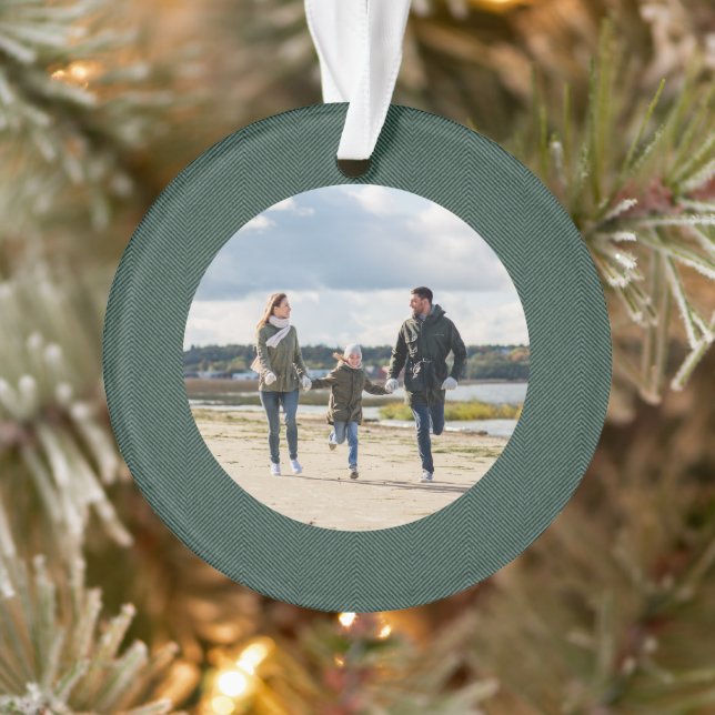 Classic simple green tweed personalized photo ornament (Tree)