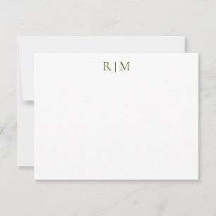 Classic Simple Green Two Monogram Note Card