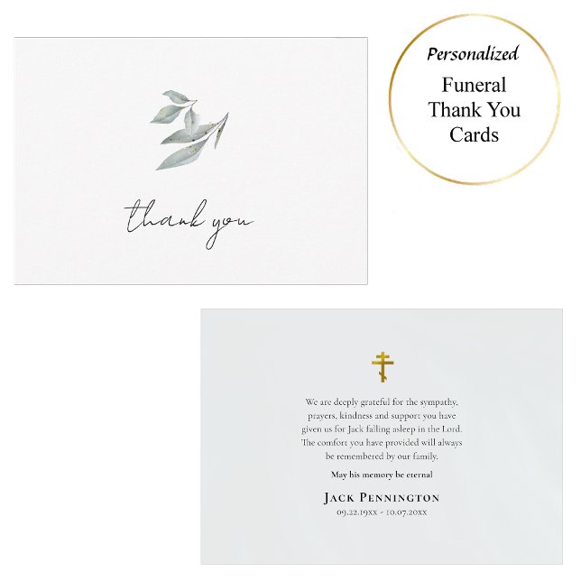 Classic Simple Greenery Orthodox Christian Funeral Thank You Card (Creator Uploaded)