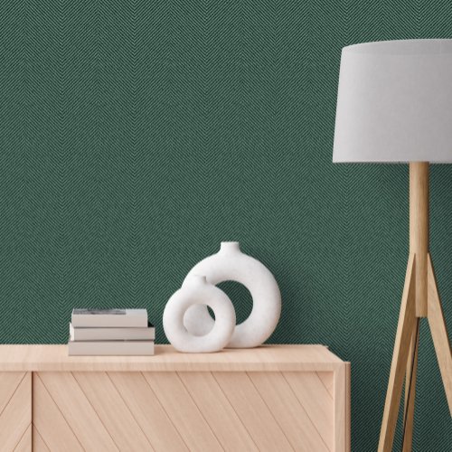 Classic simple herringbone tweed effect dark green wallpaper 