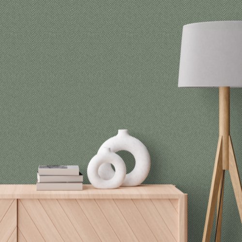 Classic simple herringbone tweed effect sage green wallpaper 