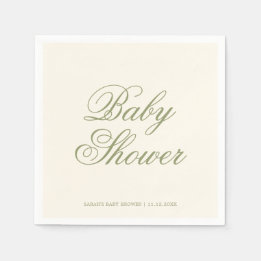 Classic Simple Ivory Sage Green Baby Shower Party Napkins